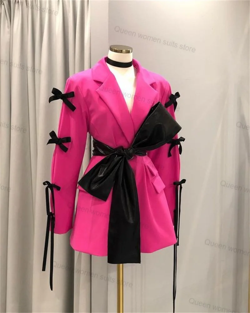 Conjunto de terno rosa arco feminino, blazer e calças, sing de casamento, jaqueta, casaco formal, manga cheia, vestido de formatura, roupa sob medida, 2 peças