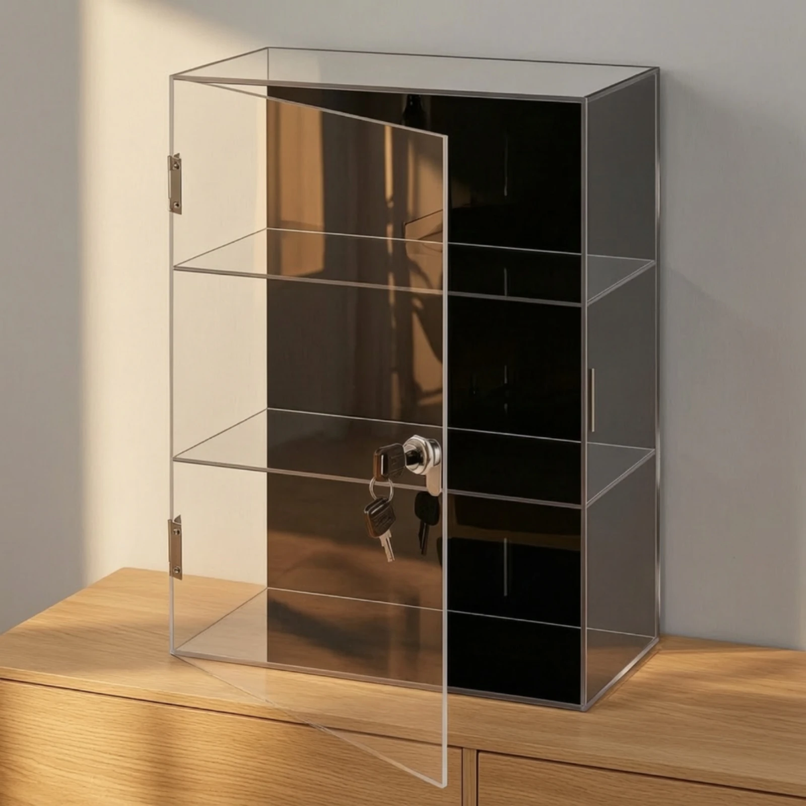 Display Case Acrylic - ロック可能なアクリル製ディスプレイケース 3段アクリル製ディスプレイケース（鍵付き）組み立て不要 コレクター向け自立型、カウンタートップ用