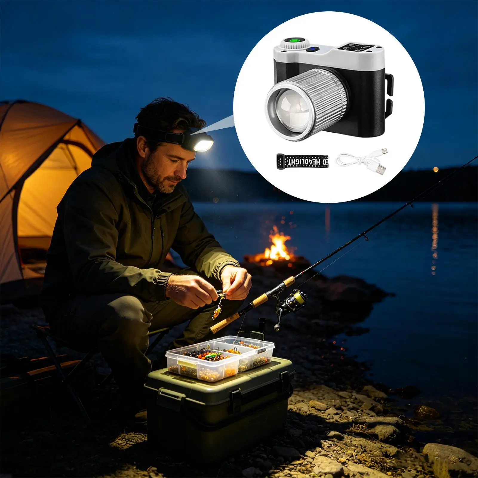 LED Rechargeable Headlamp Motion Sensor Waterproof Hiking Head Torch Outdoor Camp Headlamp For Campers Hikers Runners Cyclists