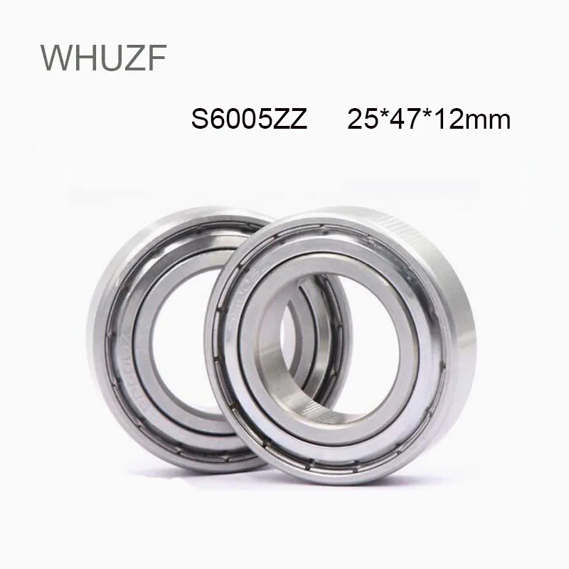 WHUZF S6005ZZ Stainless Steel Bearing 2pcs ABEC-5 High Quality S6005 ZZ Single Row Deep Groove Ball Bearing S6005-2Z 25x47x12 mm