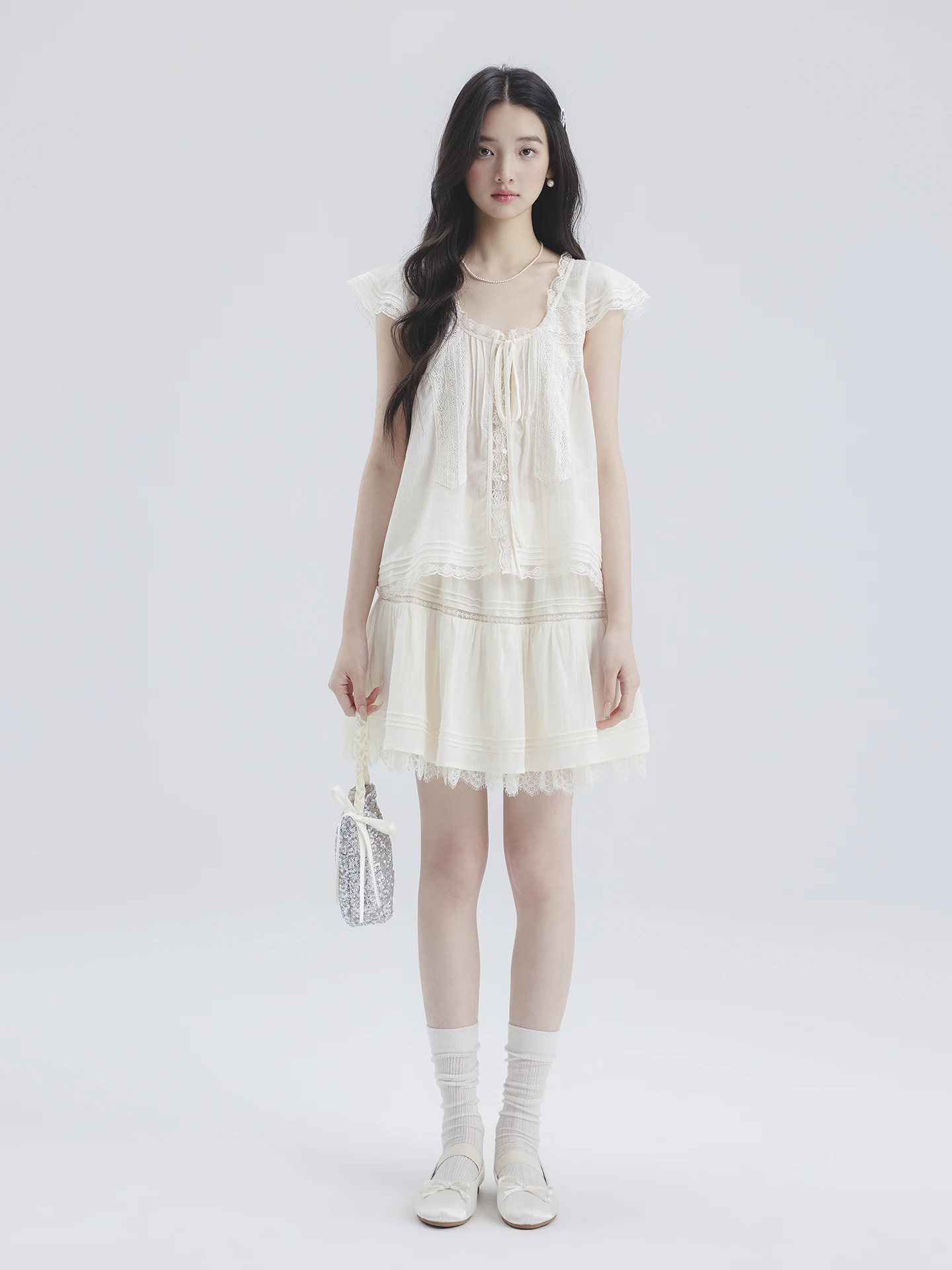 

Ele Embroidered ter Top And Skirt Set for Girls Sweet Sle ort Sve round Ne Summer Faion Outfit Two Pieces