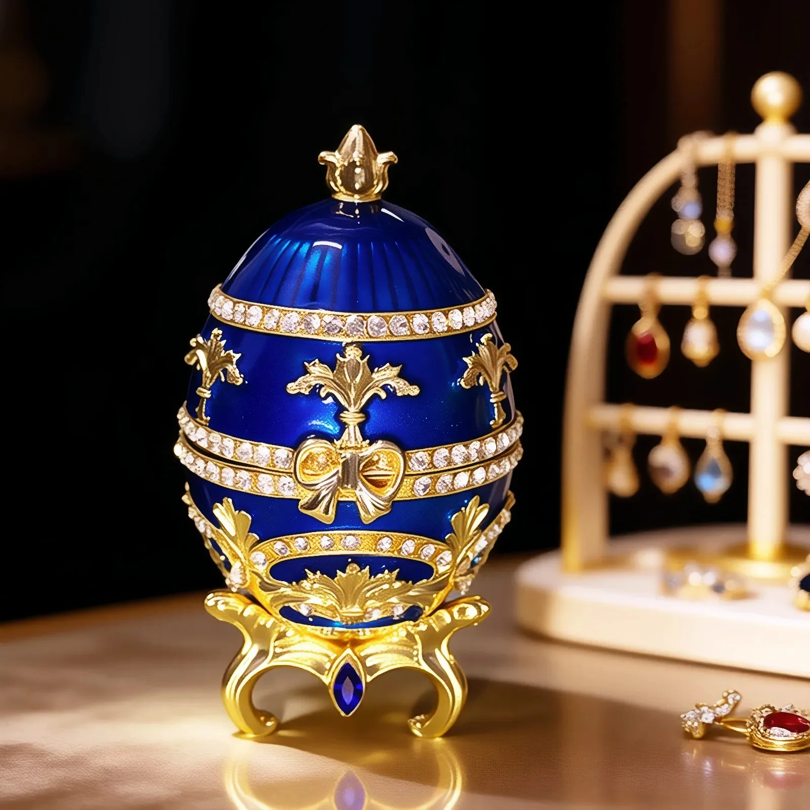 Huevo Estilo Fabergé con Hermosa Caja de Joyería con Bisagras, Decoración Exquisita para Escritorio, para Pascua, Navidad, Caja para Anillos, Accesorios Pequeños