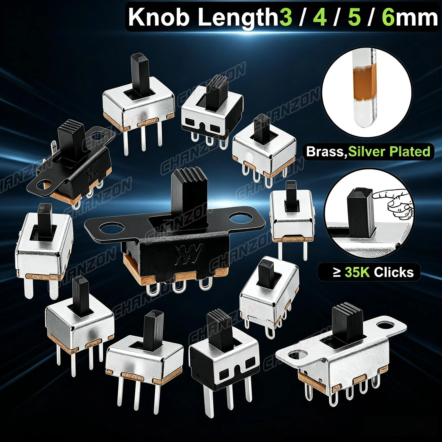 Schiebeschalter 3mm 4mm 5mm 6mm Mikro SPDT 3-polig 5 Positionen Mini SS12F15 / SS12F44 / 1P2T / Kleiner Kippschalter für Leiterplattenmontage 4 6 mm – Detail 1