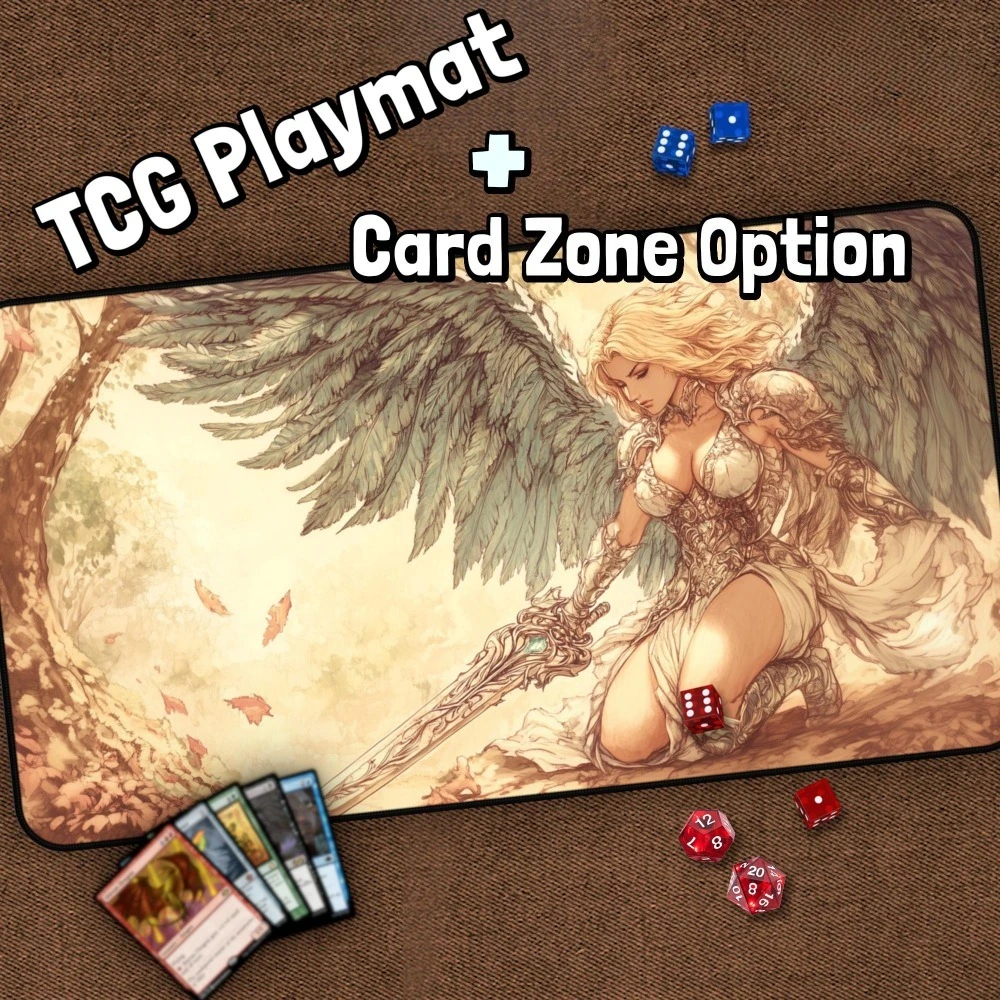 Angel TCG Playmat, Warrior Angel, Sword Angel CCG Play Mat With Zones, Heaven and Hell Playmat, Gifts for Gamers, Board Game