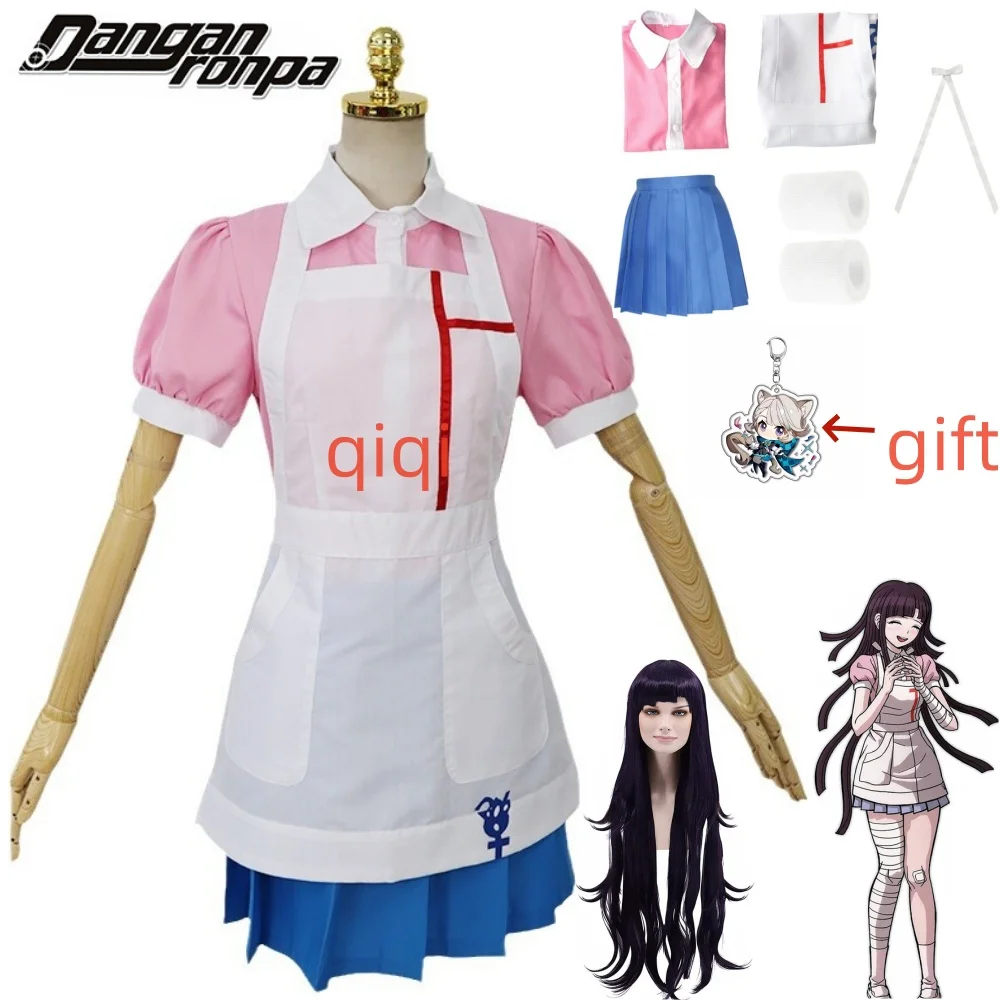 Danganronpa Mikan Tsumiki Cosplay Costume Wig Anime Dangan Ronpa Despair Ultimate Nurse Uniform Maid Outfit Women Halloween