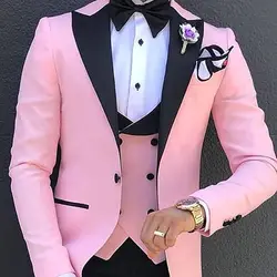 Abiti da uomo rosa 3 pezzi Slim Fit Casual Business Groomsmen smoking con risvolto Champagne verde per matrimonio formale (Blazer + pantaloni + gilet)