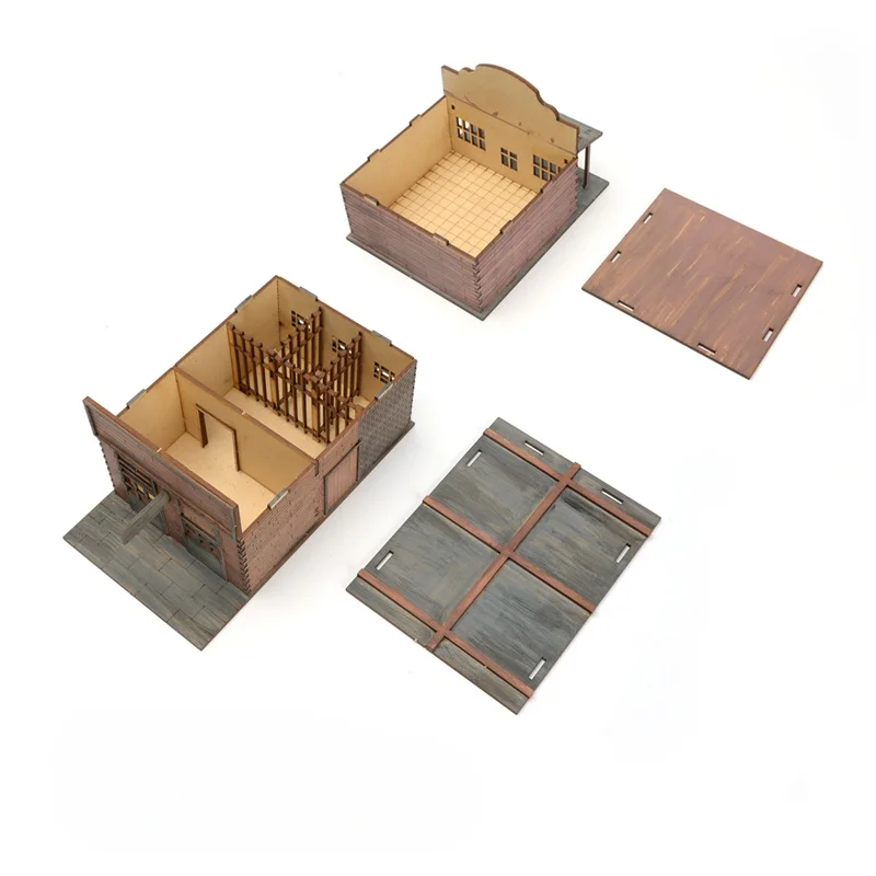 1/72 Schaal Western Town Houten Model Kit DIY-montage voor weergave en scènegebouw