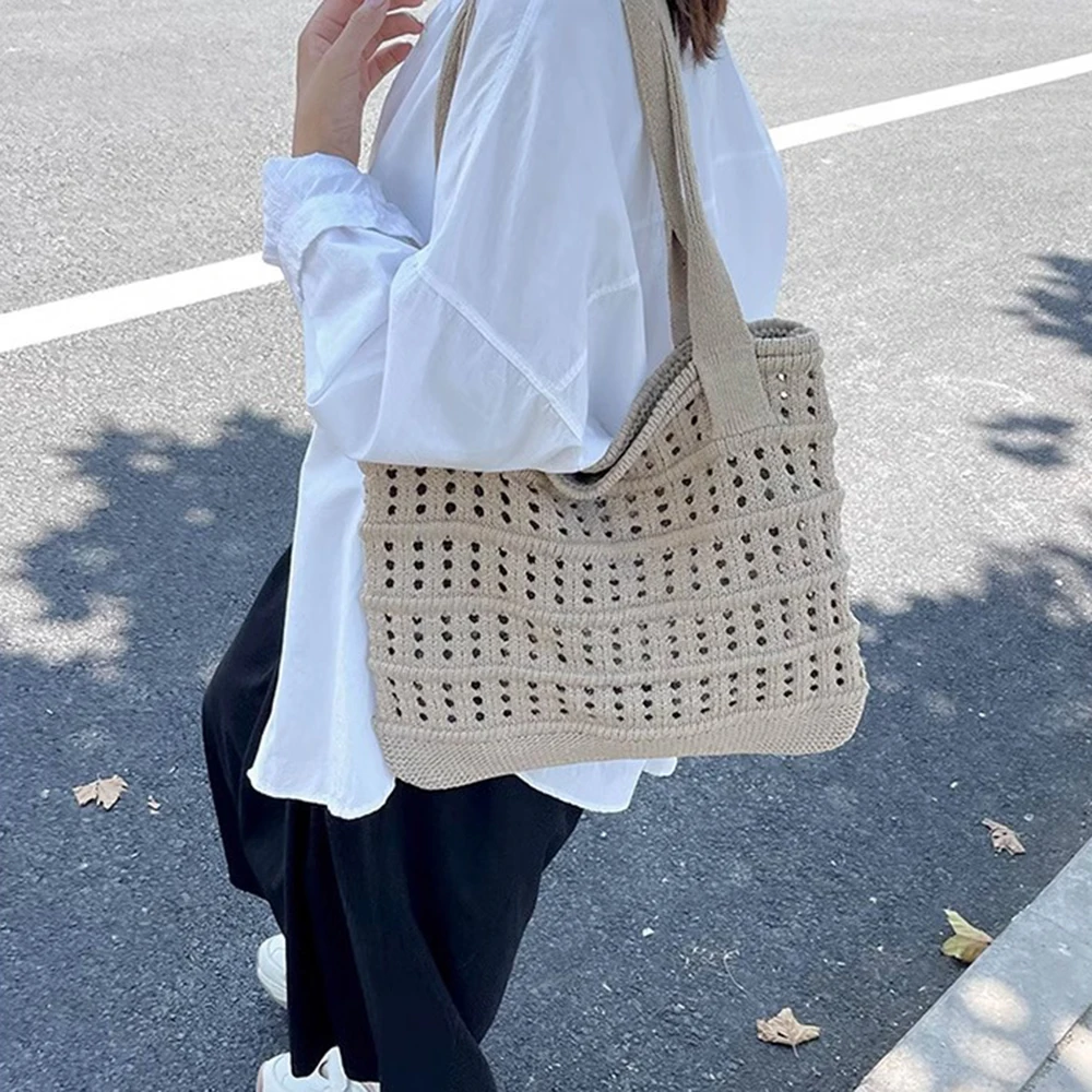 

Shopping Bag Summer Women Straw Woven Bag Large Capacity Hollow Out Knitted Handbag Lazy Style Underarm Bag Tote Bag Ladies