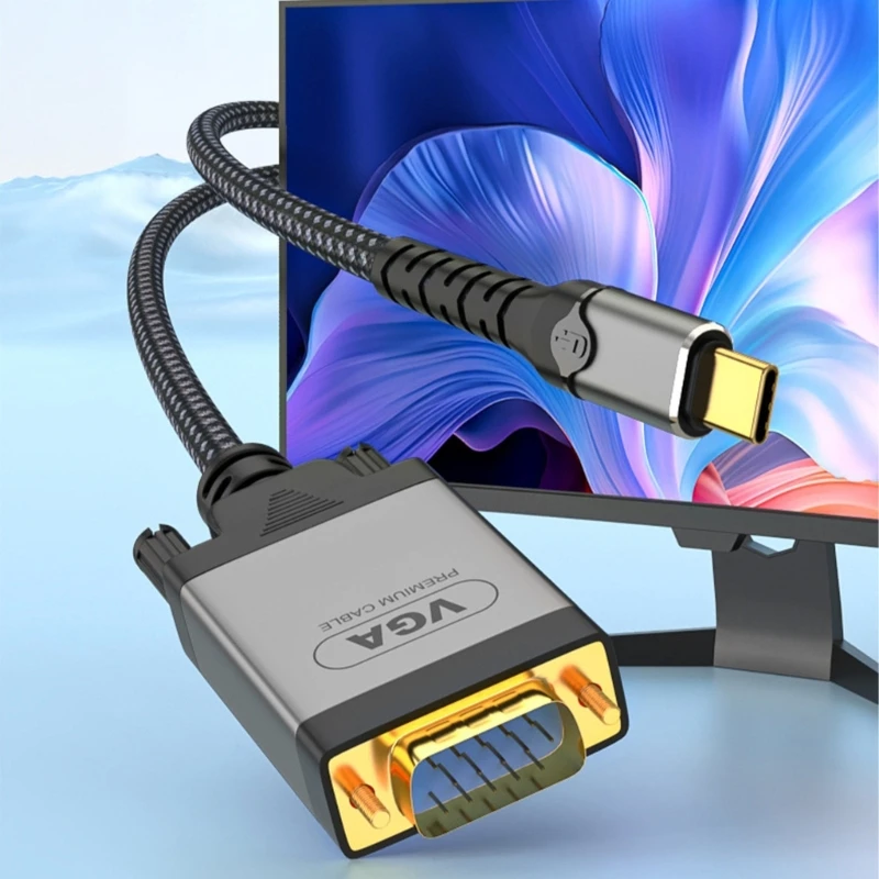 ความเก่งกาจประเภท C สาย USB ถึง VGA, วิดีโอเอาต์พุตคุณภาพประเภท c ถึงสาย VGA สำหรับอุปกรณ์คอมพิวเตอร์สมัยใหม่ 78.74 นิ้ว