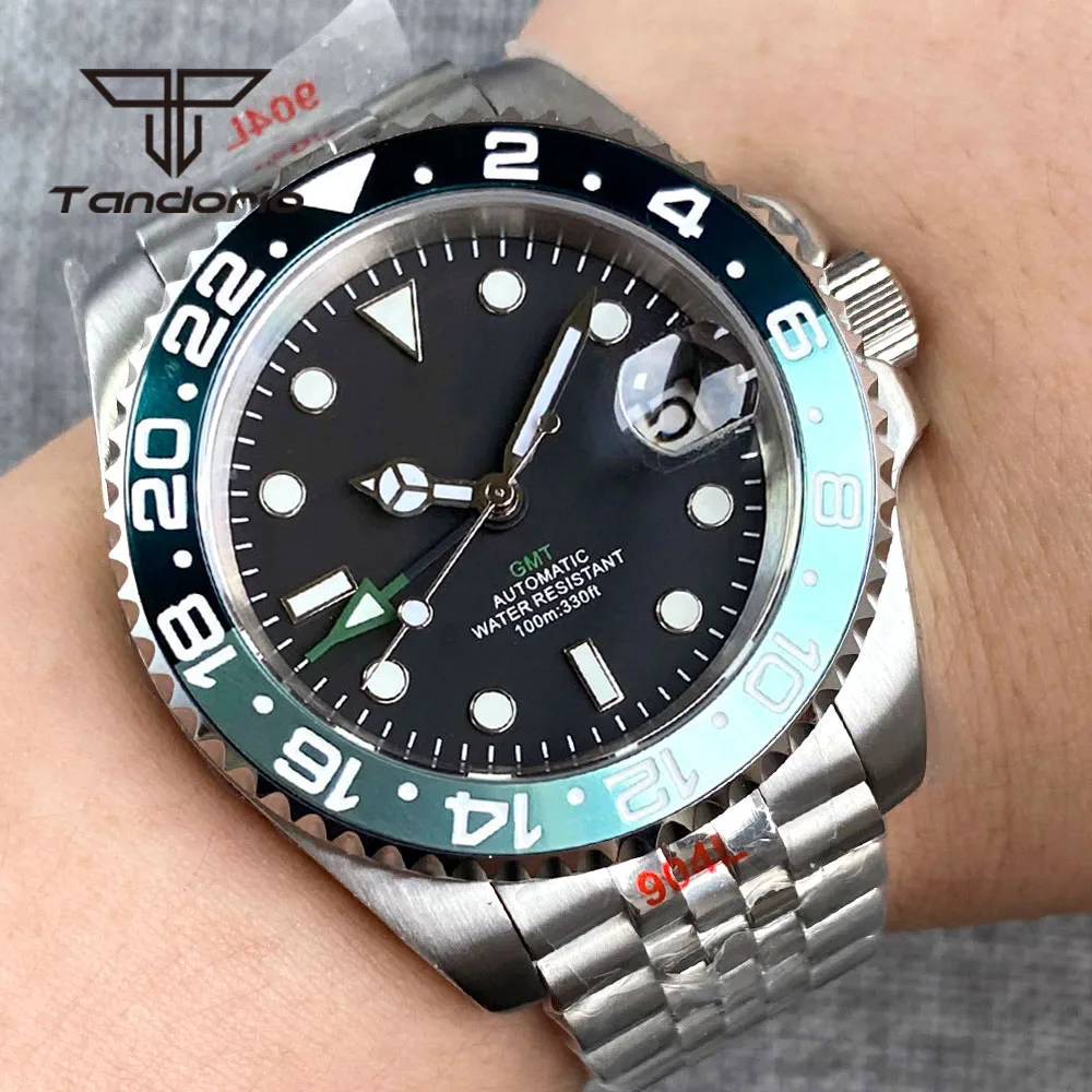 

Tandorio GMT Function NH34A Men's Automatic Watch Luminous Black Sterile Dial Rotating Bezel Sapphire Crystal Date Screw Crown