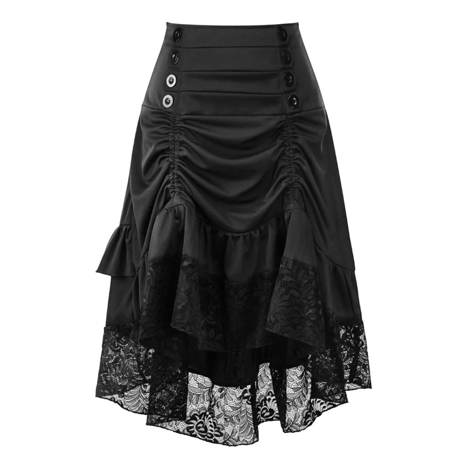 Kostuums Steampunk Gothic Rok Kant Vrouwen Kleding Hoog Laag Ruffle Party Lolita Rode Middeleeuwse Victoriaanse Punk Skater Knop Front