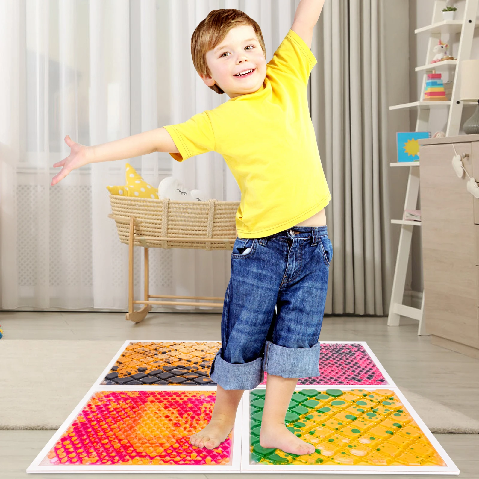 

Engaging Play Sensory Squares Floor for Child Development Areas Colored Sensory Liquid Sensory Mats Textured Floor Tiles Sensory