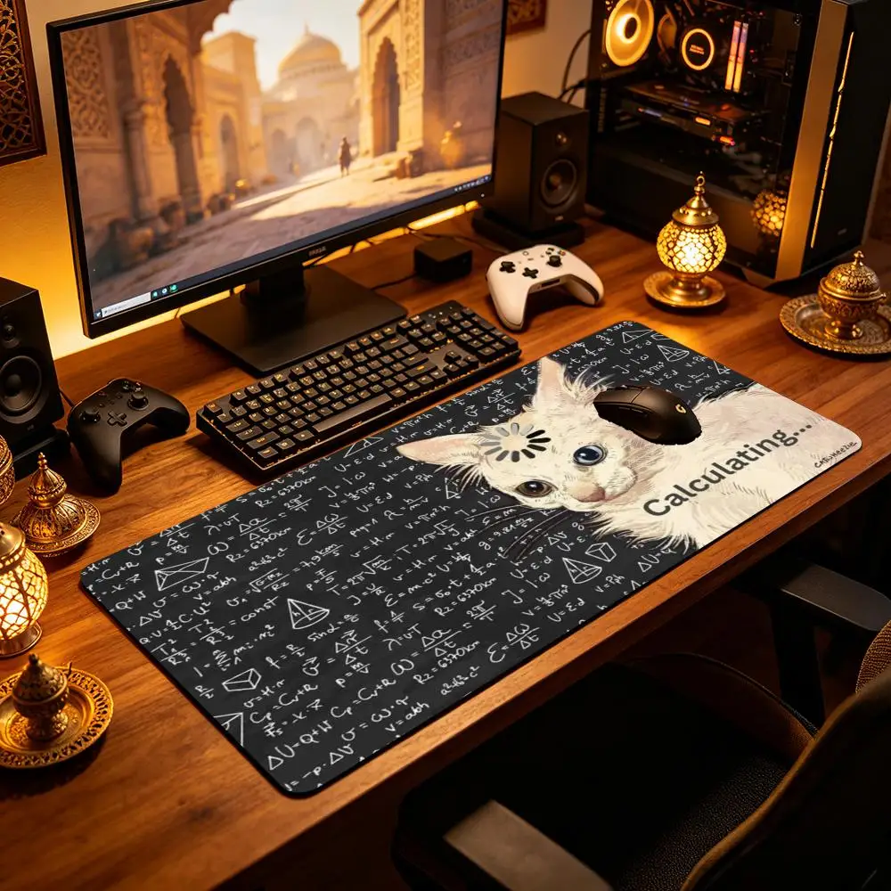 TLarge Geek Science Math Desk Pad Funny Calculating Cat Physics Formula Blackboard Humor Meme Art mouse pad tapis de souris