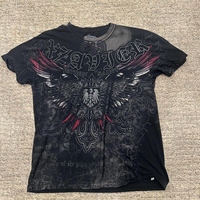 Men's Large Black Red Affliction-Style Xzavier Shirt Vintage Grunge Streetwear Y2K Retro Distressed T-Shirt Trendy 2025 Hot Sale