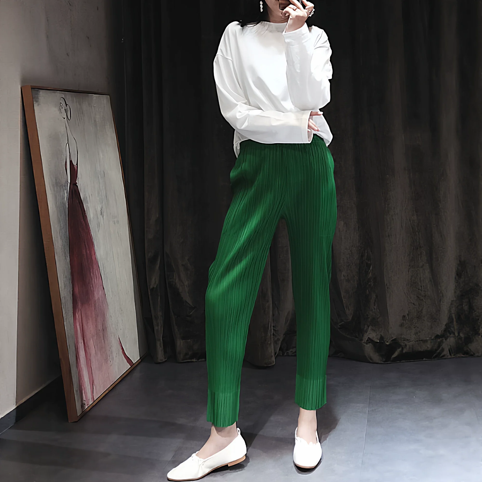 HOT SELLING Miyake fashion New stylish  pleated drapey high-end slimming slim-fit straight-leg  HOT SELING