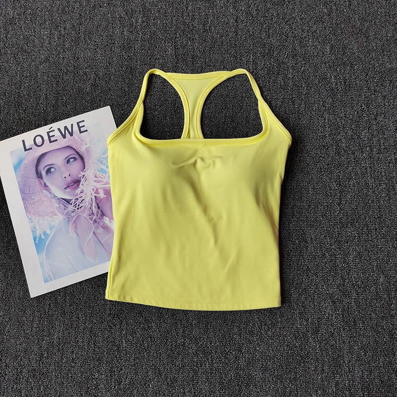 Slim Straps and Yoga Suit Vest with Chest Pad Fixed Cup Anti-shock Sports Underwear Color Pilates Bra Running Out Wear Vest