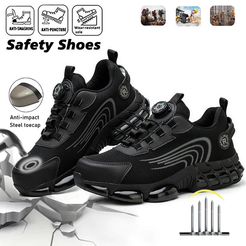 Rotating Button Safety Shoes Men For Work Sneakers Shoes Anti Smash Puncture-Proof Protective Men Shoes Steel Toe Work Boots