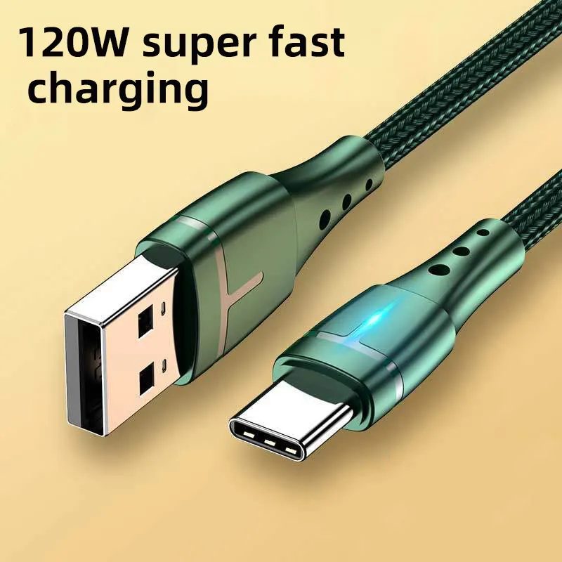 Cabo de carregamento super rápido USB tipo C, cabo de dados para Huawei P50, P40, P30, Xiaomi, telefone Samsung, 6A, 120W