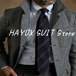 Tweed Men's Suit Jacket Vintage Single Breasted Business Formal Men Ensembles De Blazers For Wedding Costume Homme