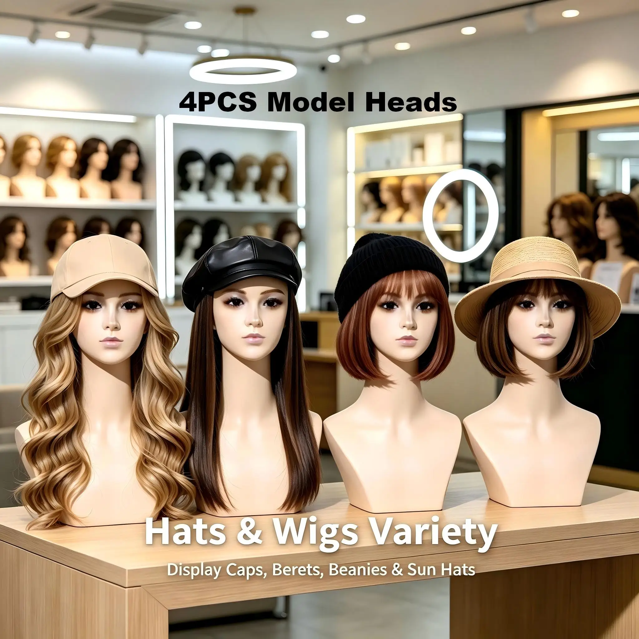 4PC USA Warehouse Free Shipping Realistic Woman Mannequin Bust Head Light Skin Tone Mannequin Head For Wig Hat Headband Jewelry Photography Display Props
