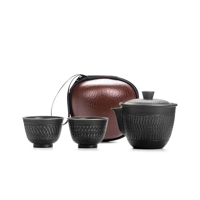 

A5L travel tea set retro express cup one pot two cups ceramic portable kung fu teapot outdoor tea