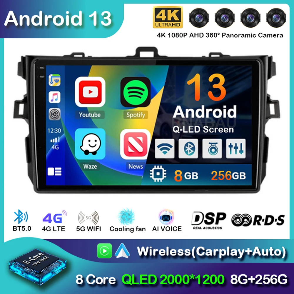 

Автомагнитола Carplay 2DIN на Android 13 для Toyota Corolla E140/150 2007 2008 2009 2010 2011 2012 2013 4G GPS мультимедийный плеер стерео