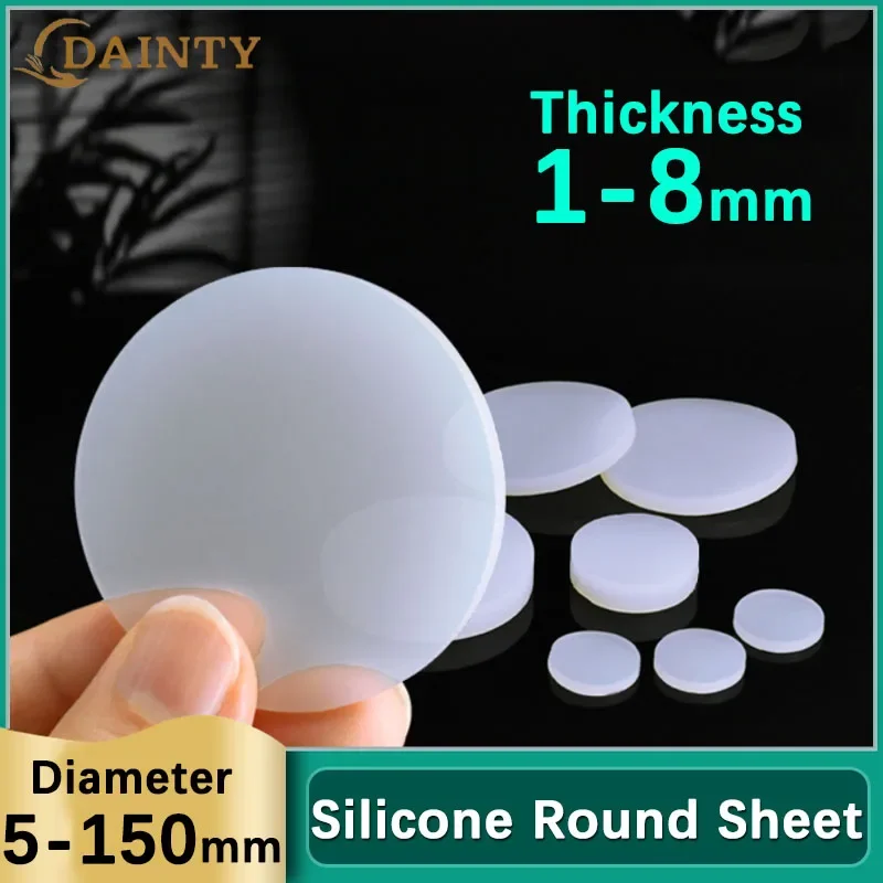 White Silicone Rubber Round Sheet Solid VMQ Seal O Gaskets Pad Diameter 5-150mm Thickness 1/1.5/2/3/4/5/6/8mm