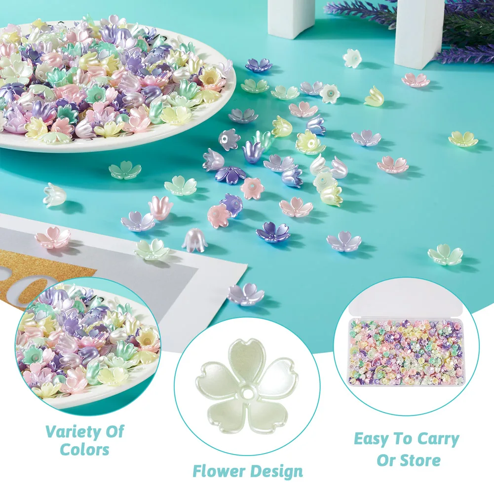 Plastic Resin Bead Caps Imitation Pearl Style Flower Colorful Loose Spacer Beads for DIY Bracelet Necklace Craft Supplies