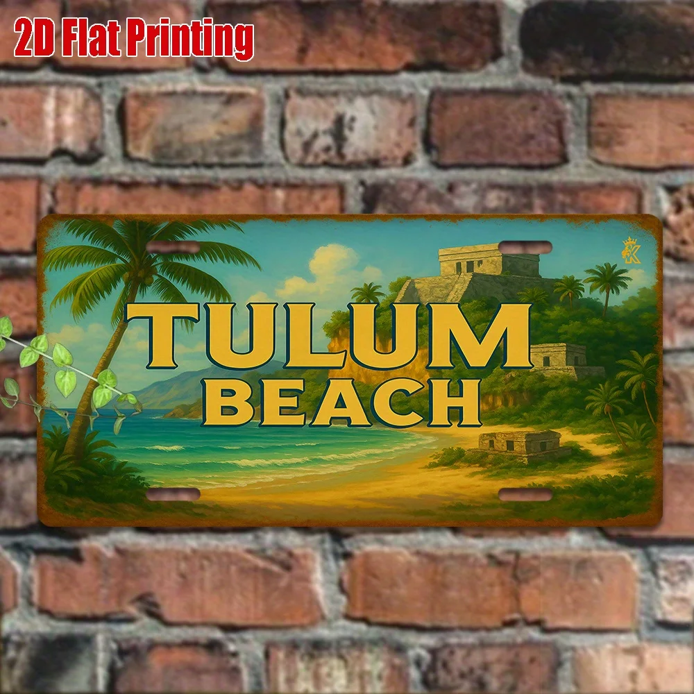 2D Flat, 1pc Vintage Tropical Beach Metal Sign - 11.8