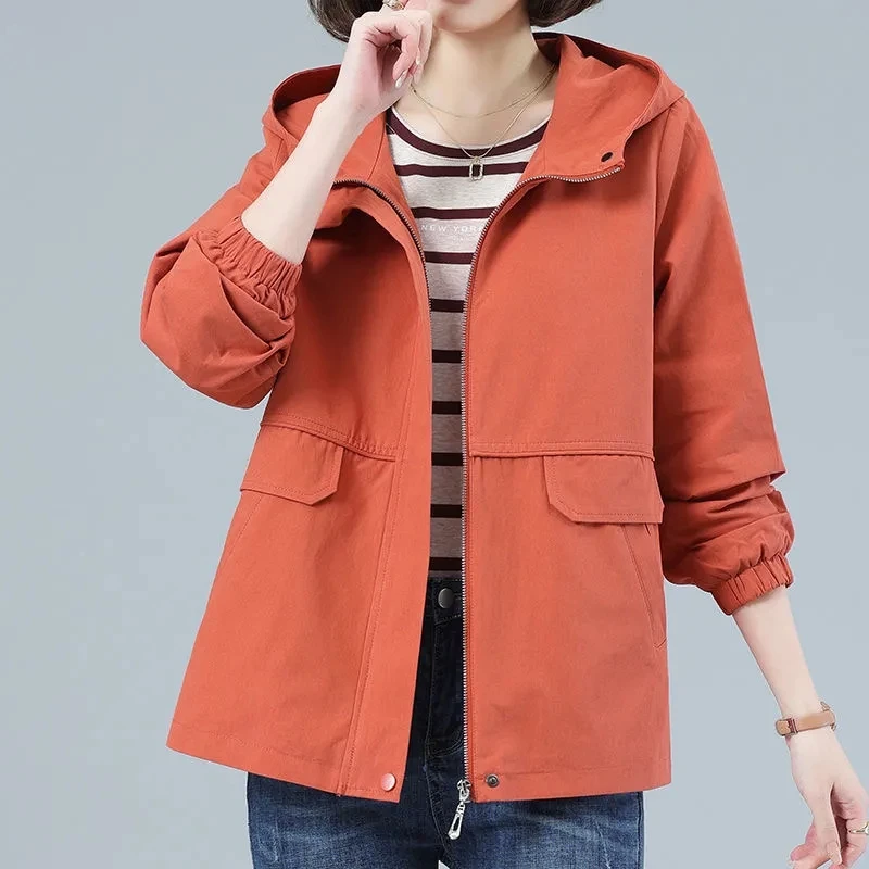 Short Coat Women's Spring Clothing 2023 New Fashion Loose Pocket Middle-Aged Mother Casual Autumn Hooded Jacket With Lining Top