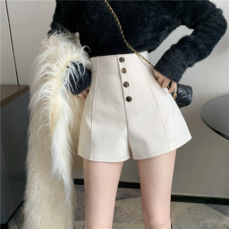 MEXZT Women High Waist Shorts Office Lady Elegant Solid Basic Buttons Simple Shorts Oversized 5Xl All-Match Wide Leg Short Pants