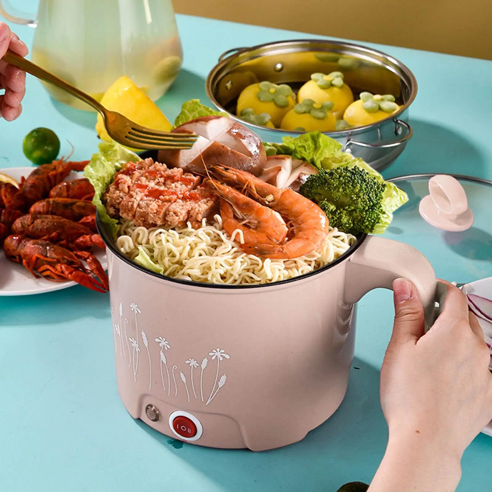 Electric Pots Household Portable Multipurpose Mini Ramen Cooker Noodles Cooker Mini Pot for Shabu Shabu Dumpling Fry Ramen Eggs