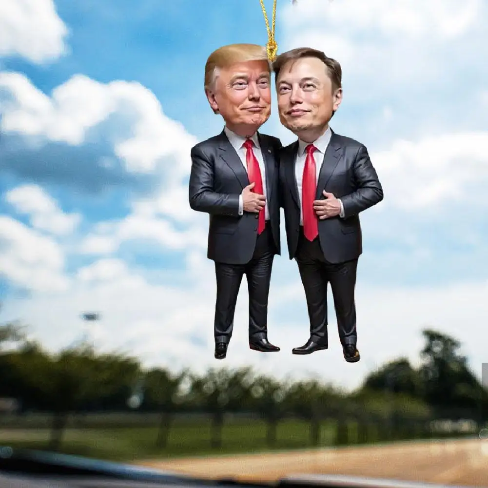 2D und Elon Musk Acryl Cartoon Anhänger lustige Anhänger Schlüsselanhänger mit Auto Puppe hängen Weihnachtsbaum Anhänger