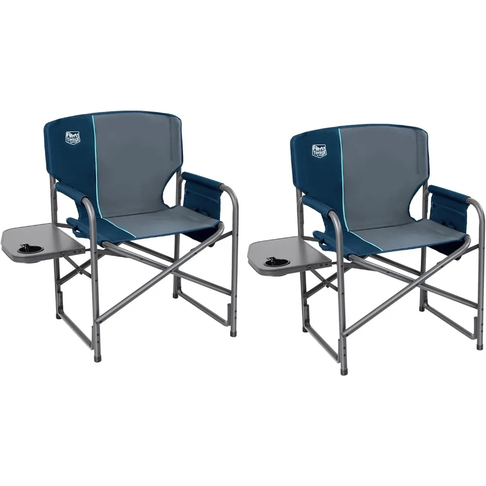 

Lightweight Oversized Camping Chair, Portable Aluminum Directors Chair with Side Table Detachable Side Pocket Blue 2 Pack