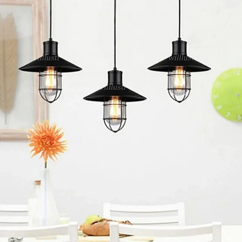 

Retro Iron Glass Pendant Lamp Vintage Cage Filament Suspension Light Loft Bar Cafe Attic Industrial Hanging Ceiling Chandelier