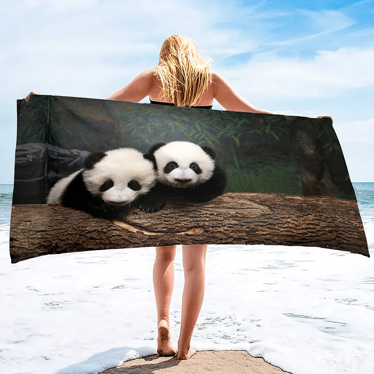 Microfiber Beach Towel,Panda Print Lightweight Quick-Dry Bath Towels Sand Free Beach Towels Light Travel Blanket Soft Bath Towel