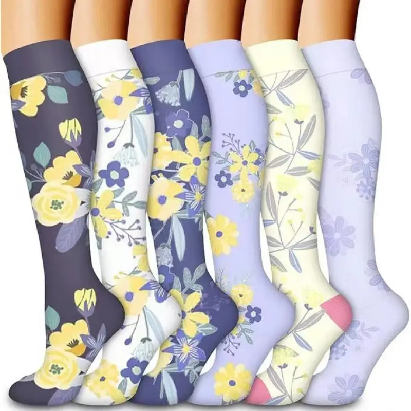 

New Design Men Women 6 Pairs Compression Socks Prevent Varicose Veins Stockings Sports Summer Elastic Elite Beautiful Flowers