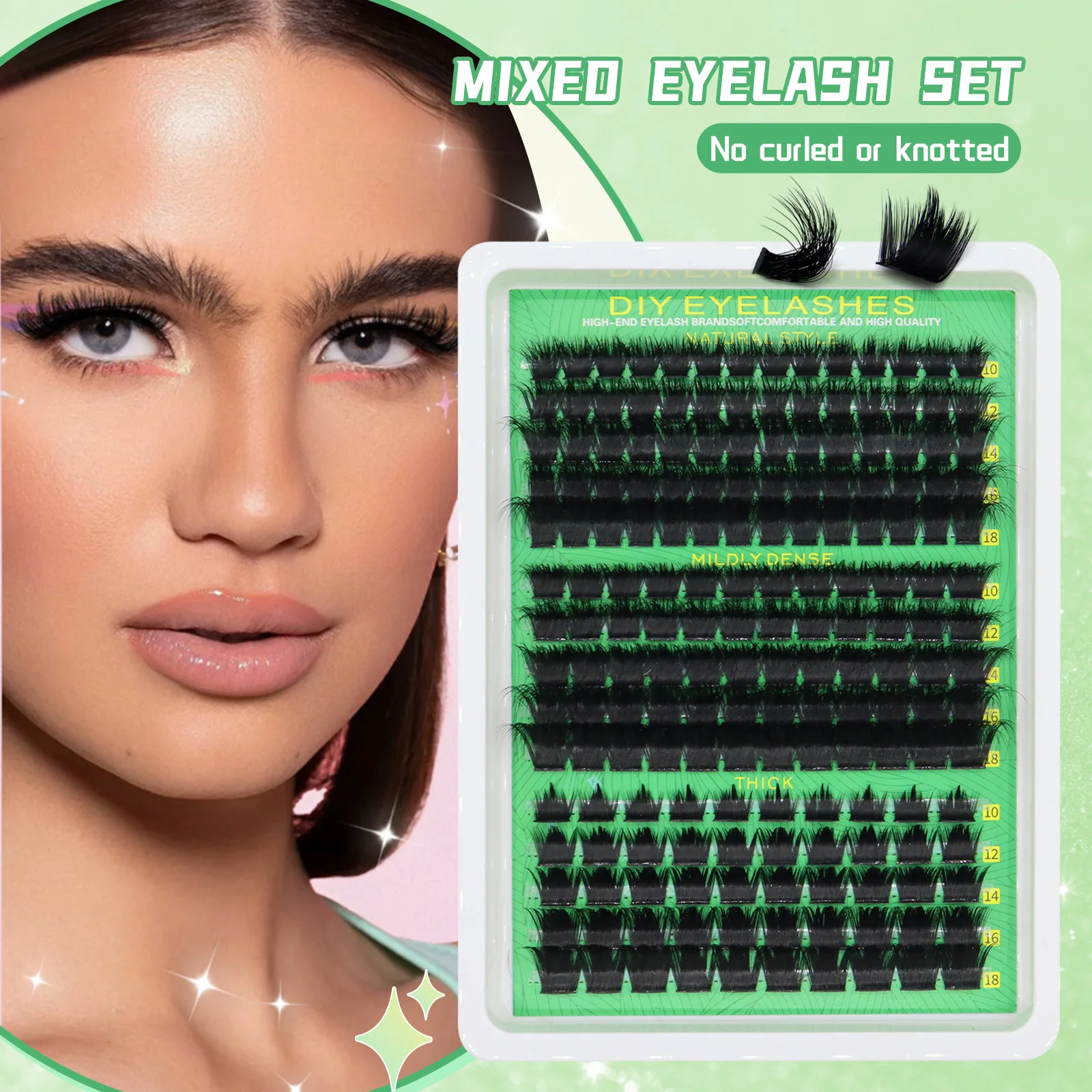 DIY 15-row segmented false eyelashes, Natural look suitable formixed length dense black, 160D/200D/300D, eye makeup tool 10-18mm