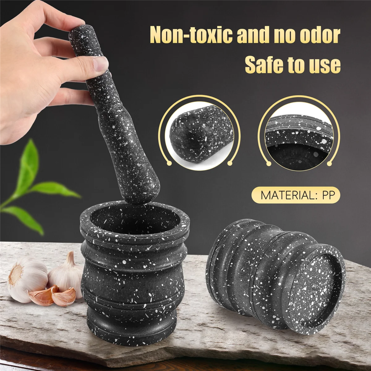 Granite Pattern Pestle Set Stone Herb Spice Grinder Solid Grinder Cooking Set