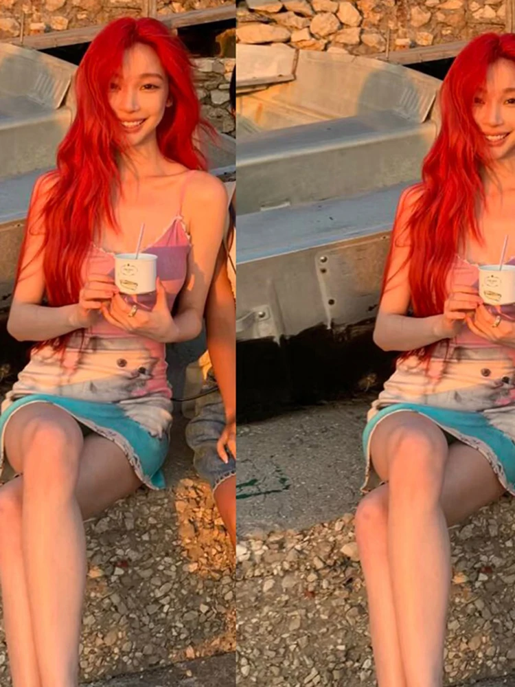 WEIRD PUSS Ele Print Color Blo Strap Dr Falda ajustada Faionable para mujer Fibra de poliéster No Sve Crew Ne