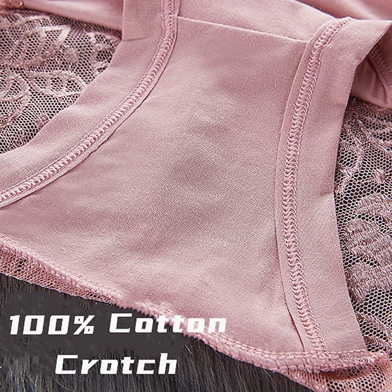 Women Cotton Underwear Panties Sexy Lace Mid-Waist Hollow Female Briefs Hip Lift Underpants for Lady Large Size Lingerie