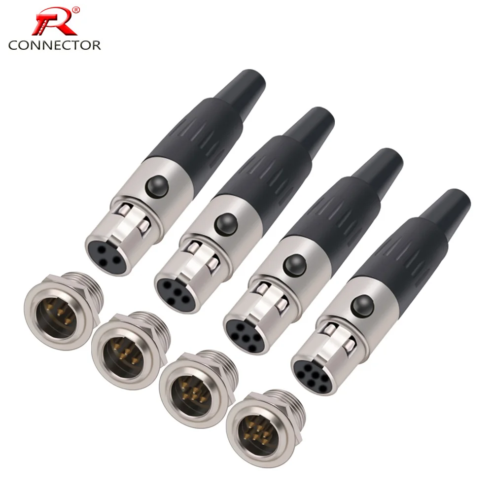 Mini conector XLR para micrófono de aviación, aleación de Zinc, pines de cobre chapados en oro, 3 pines, 4 pines, 5 pines, 6 pines disponibles, 1 Juego