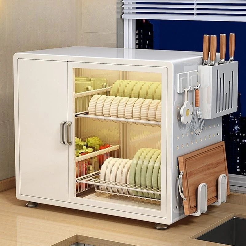 Dust-proof cupboard Drain rack Kitchen household, countertop Multifunctional tableware storage rack