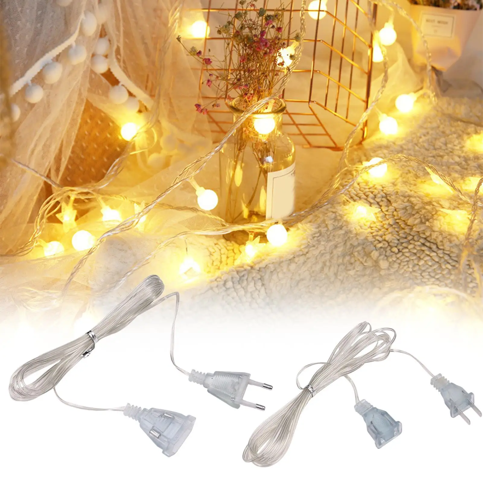 Extension Cord for Christmas Lights 10 Ft Invisible 2 Prong Power Cable 220V Electric Cord Extender Light Fixtures Cords Wire