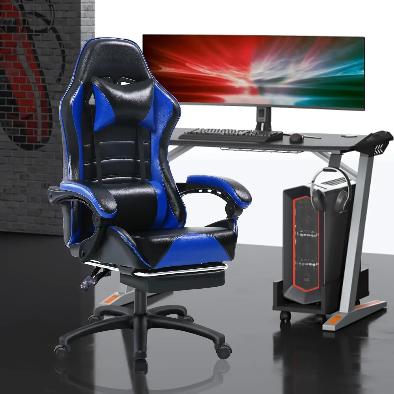 

Adult Electronic Gaming Chair, Ergonomically Designed, PU Leather, Lounge Chair with Footstool and Waist Support, Office Chair