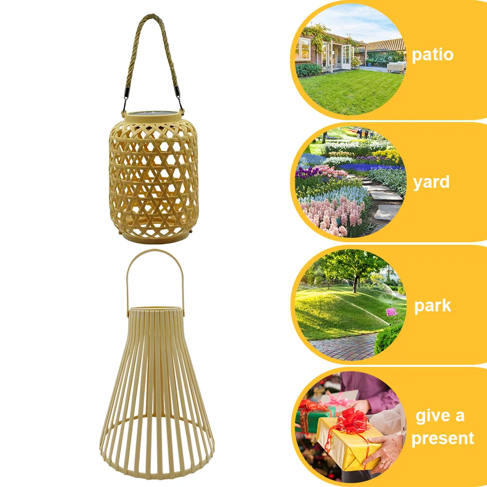 

Outdoor Hanging Light with Handle Solar Rattan Lantern Waterproof Solar Powered Retro Pendant Light for Yard Patio Lawn Pathway