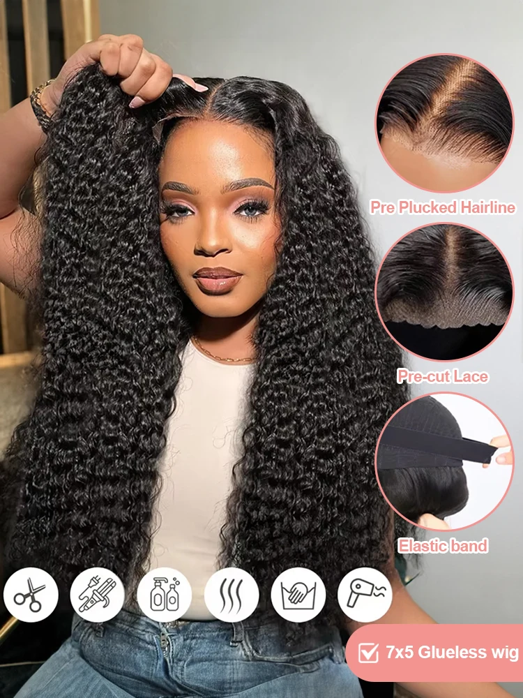 Water Wave Glueless Wig Wear and Go Deep Wave 13x4 13x6 Hd Lace Front Human Hair Wig 250% Curly Human Hair Wigs 7x5 Closure Wig image 2
