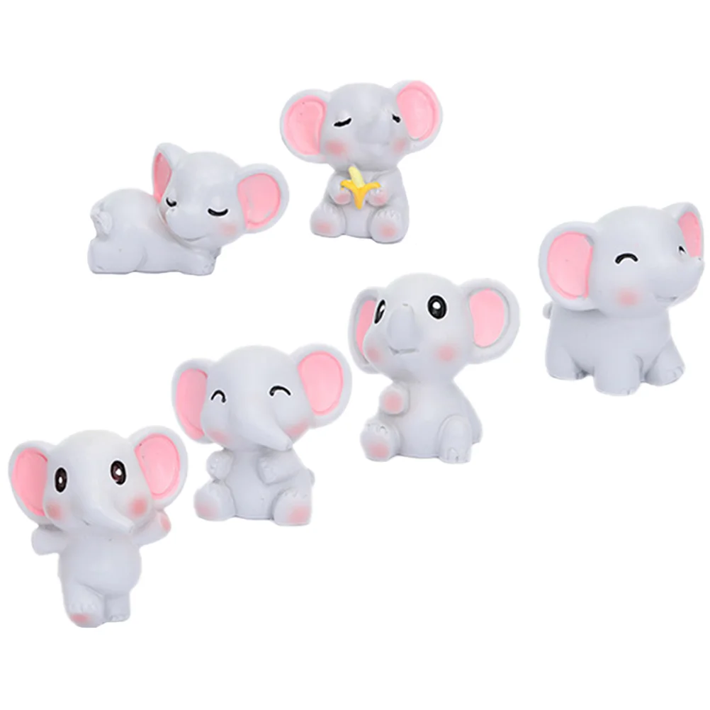 6 Pcs Dummy Elephant Ornament Exquisite Animals Miniature Adornment Bed Room Decorations Resin Figures for Kids Office