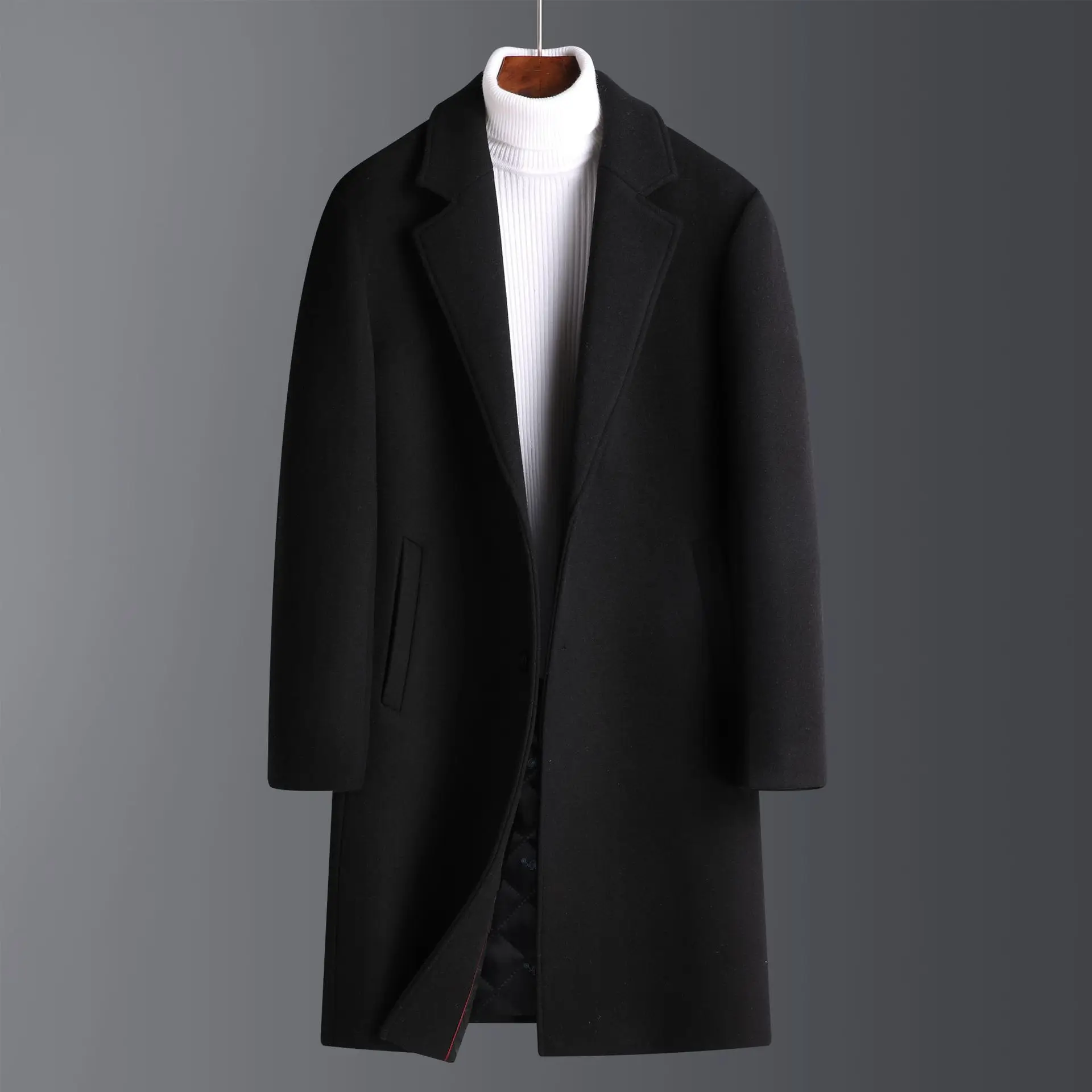 

2024 Winter Wool Coat Casual Men's Fashion Trend Medium To Long Thickened Double Sided Woolen Windcoat Coat Trench Coat Men