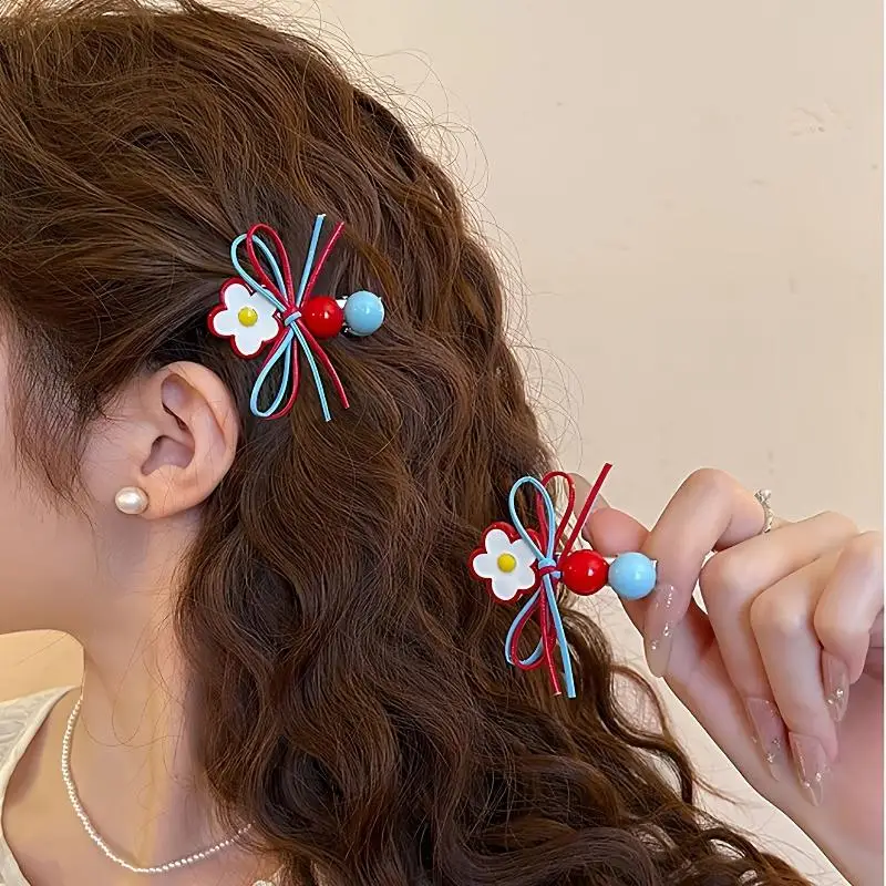 

2PCS Korean Style Butterfly Hair Clip Simple BB Clip Red Blue Color Block Side Hairpin Versatile Hair Accessories